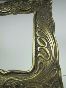 Antique Art Nouveau Frame Heart Scroll Cast Iron Brass Ornate Picture Mirror