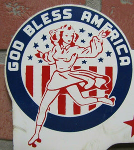 GOD BLESS AMERICA ADELPHIA ROLLER SKATING PHILA Old License Plate Topper Sign