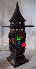 Load image into Gallery viewer, Mid Century Chunk Glass Lamp Multi Color Tin Tiered Top Decorative Art Light
