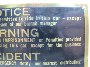 GREAT AMERICAN TEA Co Old Brass Sign NO PERSONS PERMITTED TO RIDE IN CAR