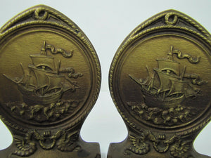 Antique BRADLEY HUBBARD Bookends SAILING SHIPS MYTICAL BEASTS Ornate B&H