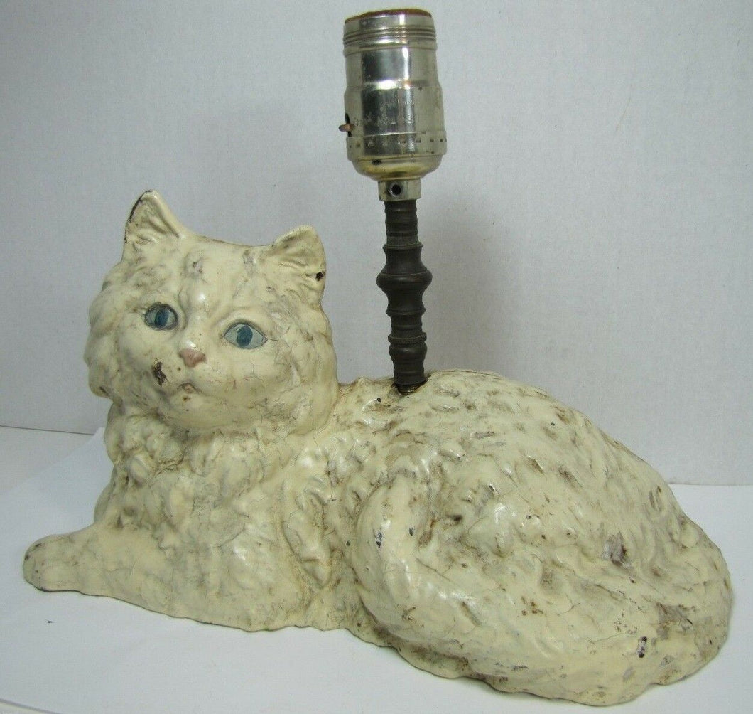 Antique Hubley Cast Iron Cat Doorstop Lamp old original lying kitty kat ornate