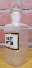 Load image into Gallery viewer, Antique TOILET WATER Reverse Label Behind Glass Apothecary Bottle Drug Store Ad
