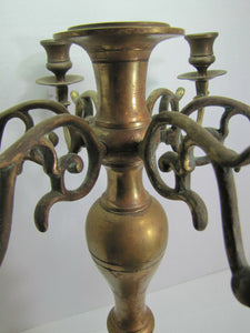 Antique 19c Candelabra Seven w Six Arms Heavy Brass Ornate Candle Holder Patina