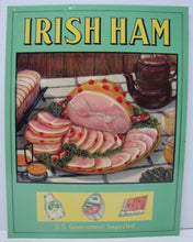 Load image into Gallery viewer, IRISH HAM Old Advertising Sign Butcher Shop Grocery AMERICAN ART WORKS Cos Ohio
