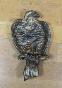 PERCHED EAGLE Antique Figural Tray Cast Iron Old Gold Paint Card Tip Trinket Art