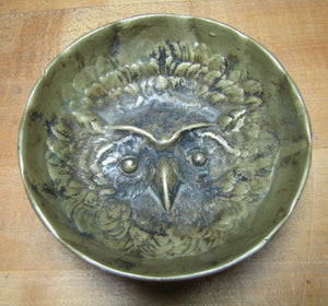 Antique Bronze OWL Tray High Relief Ornate Detail Deep Thick Trinket Card Tip