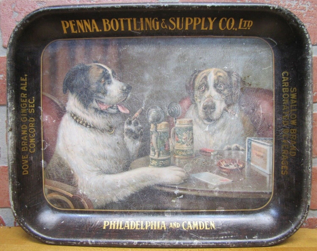 1910 PENNA BOTTLING & SUPPLY Tray SWALLOW BEVERAGES DOVE GINGER ALE PHILA CAMDEN