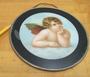 Antique Cherub in Clouds Decorative Arts Reverse Under Glass Design Top Chain