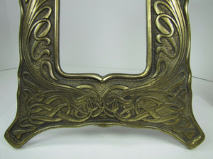 Antique Art Nouveau Frame Heart Scroll Cast Iron Brass Ornate Picture Mirror