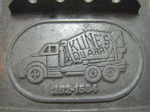 Old KLINE'S QUARRY Advertising Tray Ashtray metal raised figural truck center