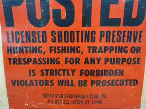 Vtg POSTED LICENSED SHOOTING PRESERVE NY Sign No Hunting Trespassing Trapping