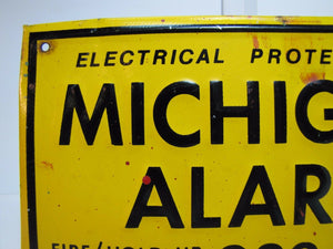 MICHIGAN ALARM Old Embossed Tin Advertising Sign FIRE HOLD-UP BURGLARY WATCHMAN