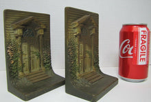 Load image into Gallery viewer, BRADLEY HUBBARD B&amp;H COLONIAL DOOR Antique Bookends Cast Iron Old Paint Ornate
