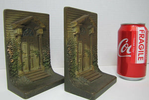 BRADLEY HUBBARD B&H COLONIAL DOOR Antique Bookends Cast Iron Old Paint Ornate