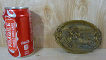 Load image into Gallery viewer, Old Brass Matador on Horseback Bull Card Tip Trinket Tray High Relief Ornate
