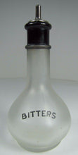 Load image into Gallery viewer, Old BITTERS Frosted Glass Bottle w Black Detail Bar Pub Tavern Liquor Ad
