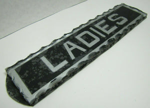 LADIES Antique Reverse Glass Chip Scalloped Edge Tin Frame Advertising Sign ROG