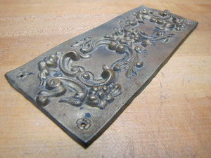 Antique Door Push Plate Ornate high relief Flowers Vines Scrollwork thin Brass