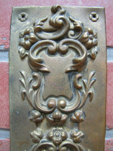 Antique Door Push Plate Ornate high relief Flowers Vines Scrollwork thin Brass