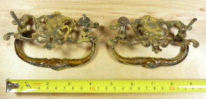 Antique 19c Brass Grotesque Face Head Koi Monster Pulls Architectural Hardware