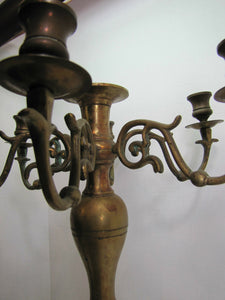 Antique 19c Candelabra Seven w Six Arms Heavy Brass Ornate Candle Holder Patina