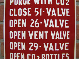 Old Porcelain PURGE CO2 OPEN VENT VALVE BOTTLES Industrial Repair Shop Ad Sign