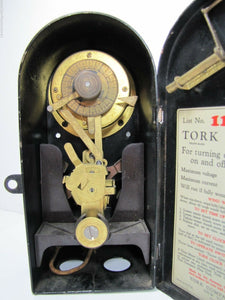 TORK CLOCK Co New York Old Casket Coffin Box electric light timer Industrial Owl