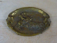 Load image into Gallery viewer, Old Brass Matador on Horseback Bull Card Tip Trinket Tray High Relief Ornate
