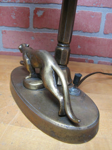 Art Deco Leopard Lamp Old Decorative Arts Desk Student Light Big Cat Prowling