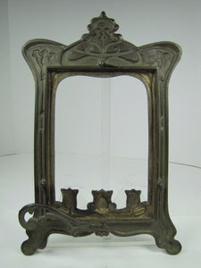 Antique Art Nouveau Frame Tulips Flowers Cast Iron Brass Ornate Picture Mirror