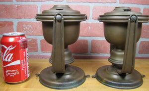 Antique Nautical Pair Brass Gimbal Oil Lamps Pivoting Swivel Ship Boat Lights