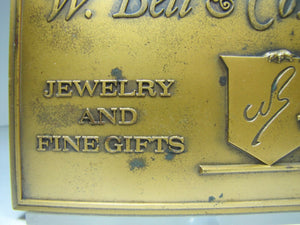 W BELL & Co JEWELRY AND FINE GIFTS Old Solid Brass Store Plaque Ad Sign Griffin