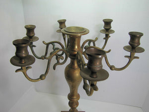 Antique 19c Candelabra Seven w Six Arms Heavy Brass Ornate Candle Holder Patina