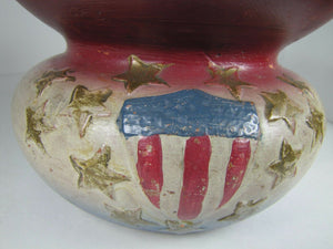 Antique Redware US Crest Thirteen Star Americana Pottery Spittoon Cuspidor Pot