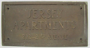 Old JERSEY APARTMENTS Brass Building Plaque Sign ASBURY PARK NJ Shore Embossed