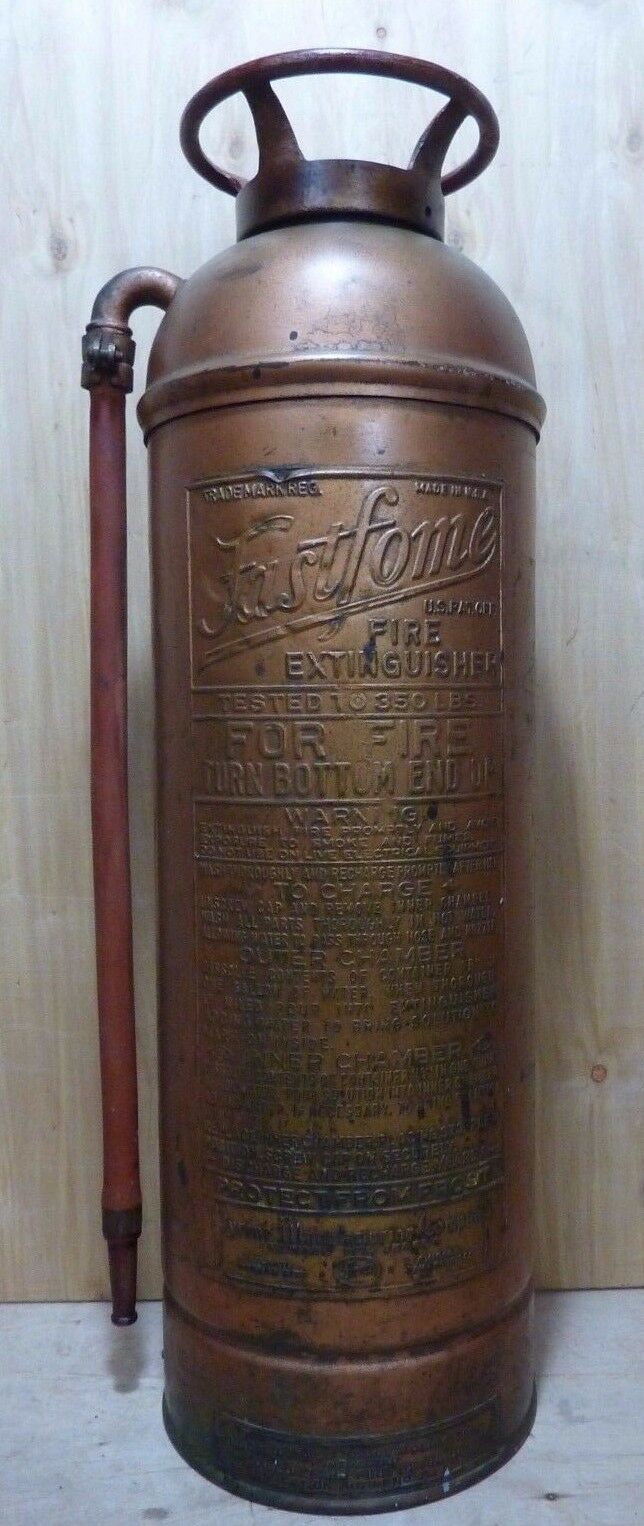 Orig Old FASTFOME Large Copper Fire Extinguisher Pyrene Manufacturing Co USA