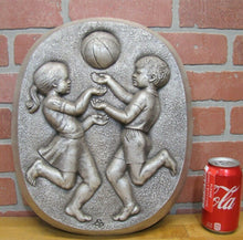 Load image into Gallery viewer, Vintage GIRL BOY BASKETBALL Sports Plaque High Relief Raised Design Cast Metal
