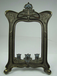 Antique Art Nouveau Frame Tulips Flowers Cast Iron Brass Ornate Picture Mirror