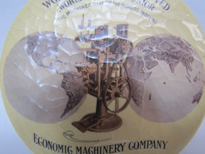 Antique ECONOMIC MACHINERY Co WORCESTER MASS USA Ad Mirror WORLD LABELER IMP JR