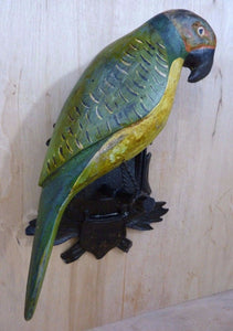 Folk Art Parrot Wooden Carved Decorative Art Bird Perched Mounted on Plaque