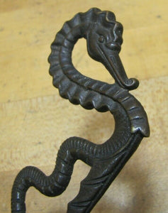 Antique 19c Bronze SeaHorse Serpent Hanger Bracket Hook Ornate Hardware Element