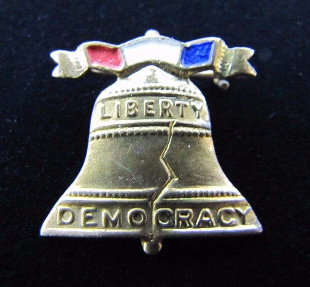 Antique LIBERTY BELL Pin Pinback LIBERTY DEMOCRACY Red White Blue Ornate