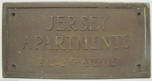 Old JERSEY APARTMENTS Brass Building Plaque Sign ASBURY PARK NJ Shore Embossed