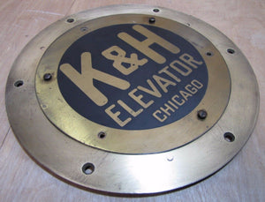 K&H ELEVATOR CHICAGO Antique Brass Plaque Sign Building Architectural Hardware