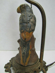 PARROT ON STUMP Antique Cast Iron Decorative Art Lamp htf unique old bird light