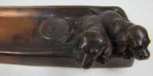 Load image into Gallery viewer, Antique Bronze Art Puppies Inkwell pair of detailed pups pen rest hinged lid
