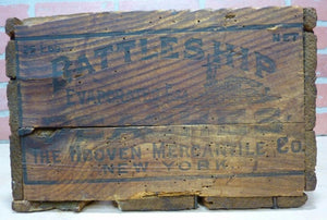 BATTLESHIP PEACHES Antique Wooden Crate Sign Box HOOVEN MERCHANTILE Co NEW YORK