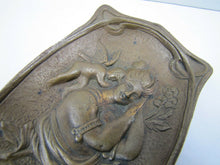 Load image into Gallery viewer, MAIDEN CHERUB FLOWERS Antique Decorative Arts Bronze Tray Card Tip Trinket
