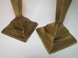 LIONS HEAD Brass Pair Decorative Arts Candlesticks Fluted 4 Sided Candle Holders